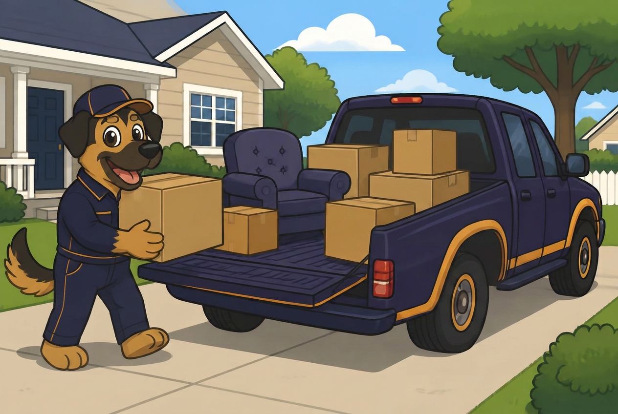 Haul Hounds junk removal truck being loaded with furniture outside a Metro Vancouver home